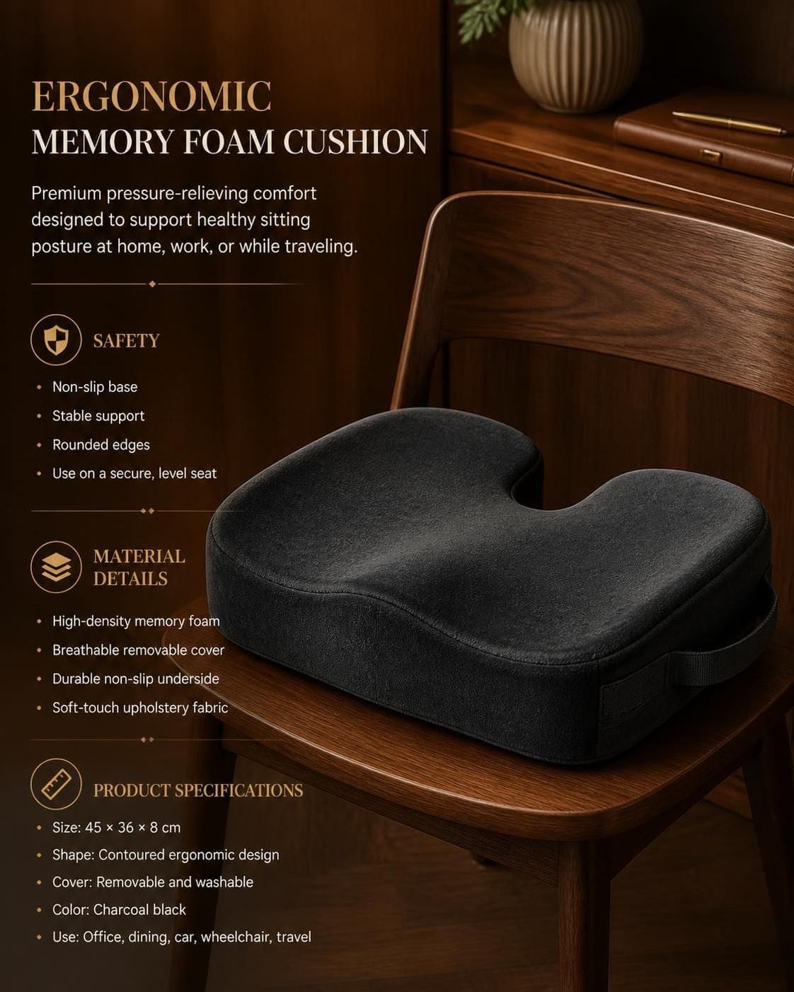 Ergonomic Memory Foam Cushion